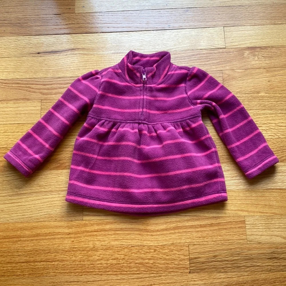 Old Navy 18-24 Month Fleece Striped 1/4 Quarter Zip Pullover Magenta Pink Stripe